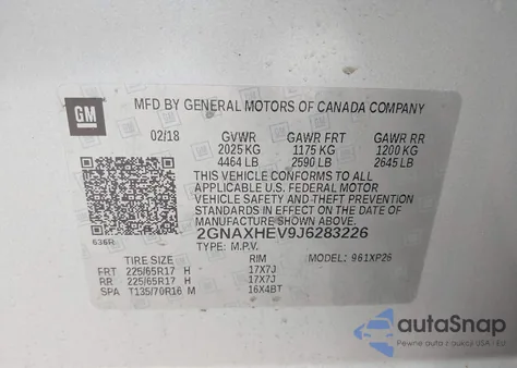 2018 Chevrolet Equinox Ls z USA, uszkodzony, nr VIN 2GNAXHEV9J6283226